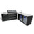 Mont Alpi 805 Black Stainless Steel Island with a 90-Degree Corner and a Beverage Center | The 90-degree beverage module provides extra prep space, an outdoor-rated refrigerator with LED internal lights and six settings, plus a sink and faucet