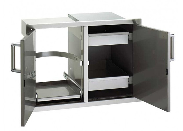 Fire Magic Premium Flush Mounted 20 x 30 Double Access Doors, Louvered Dual Drawers and Trash/Tank Tray