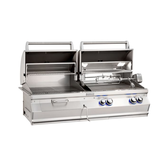 Fire Magic Aurora A830i Gas and Charcoal Combo - Built-In Gas Grill with Analog Thermometer & Rotisserie Kit and Infrared Burner - Stainless Steel Grill