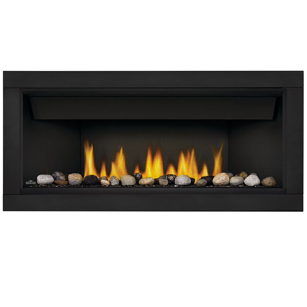 Napoleon Ascent 46" Direct Vent Linear Fireplace | The earthy Mineral Rock kit is another colourful option and can be mixed and matched with the other kits to create a truly unique look