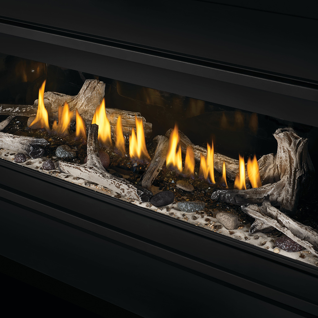 Napoleon Ascent 46" Direct Vent Linear Fireplace | Standard Beach Fire and Shore Fire Kit