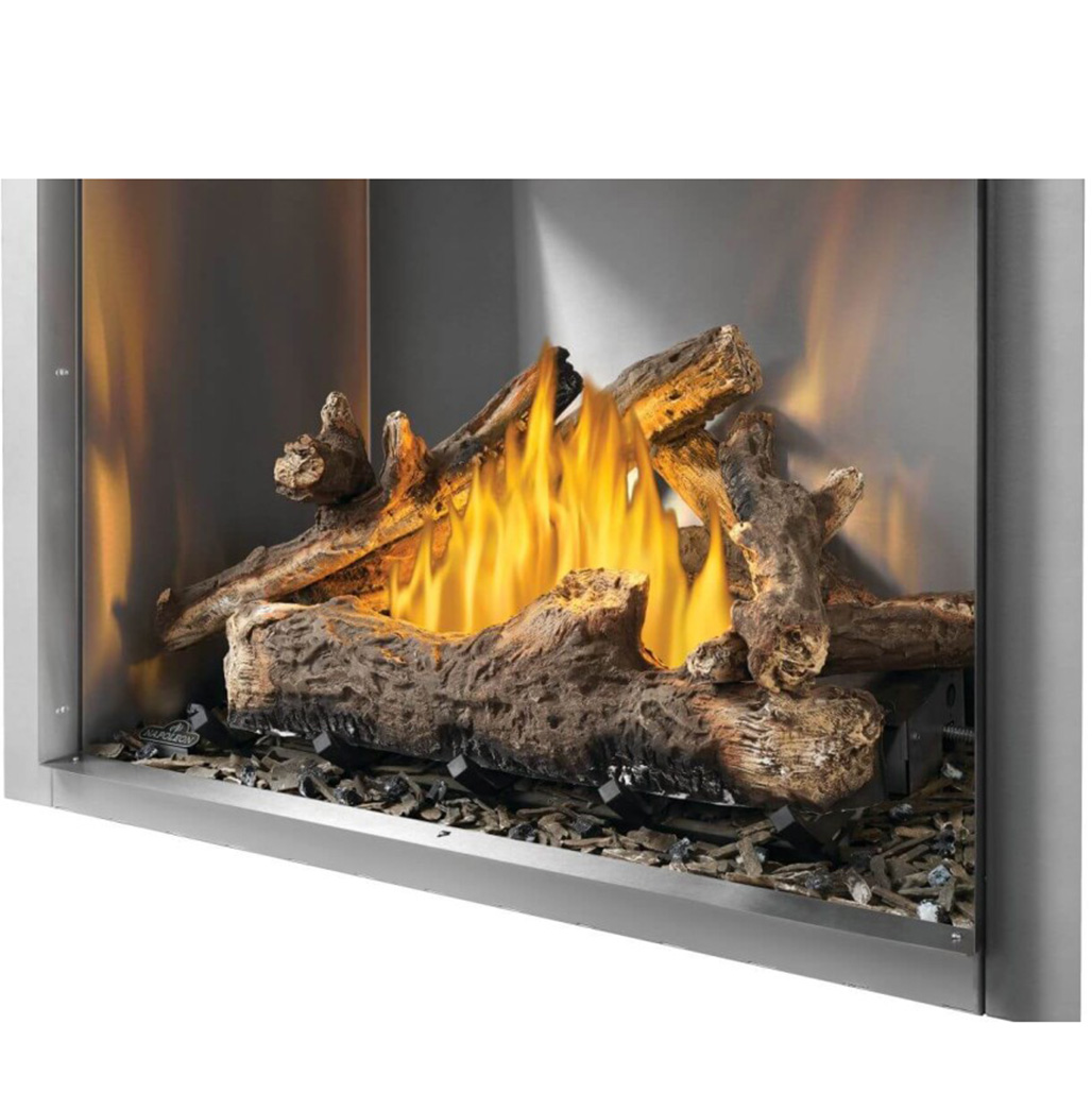 Napoleon Riverside 42" Outdoor Gas Fireplace - Electric Ignition | Optional decorative panels: Newport Standard™ and Westminster™ Grey Herringbone