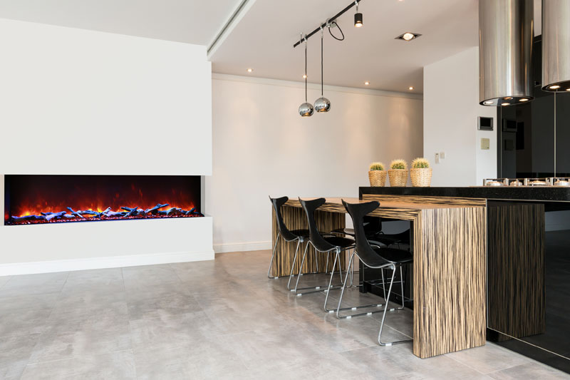 72"– Amantii TRU-VIEW-XL With 3 Sided Indoor/Outdoor Electric Fireplace - Kitchen View 1