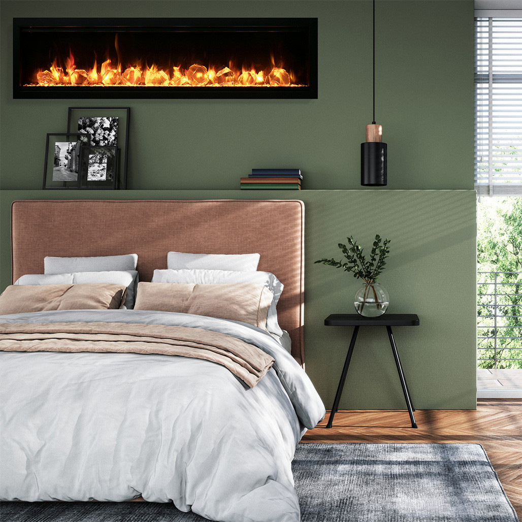 Amantii Symmetry 74" Lumina Electric Fireplace | Two flame pattern styles – standard and more traditional
