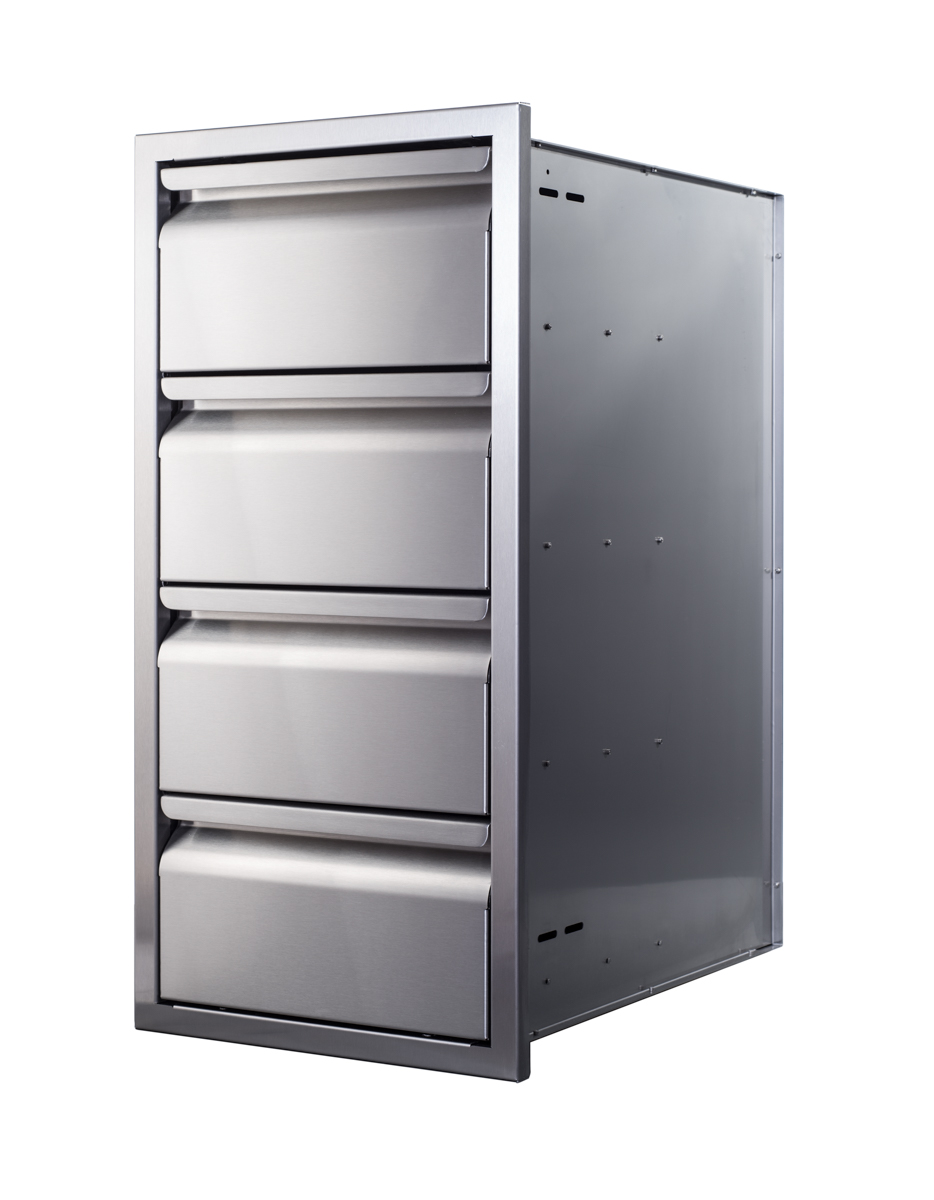 Memphis Wood Fire Grills Four Drawer Stack 15" - Stainless Steel Storage Drawers