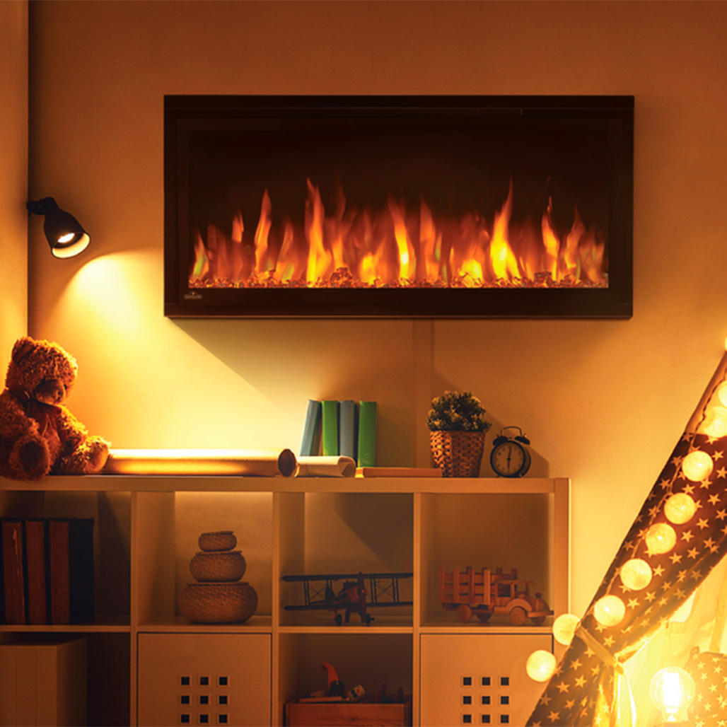 Napoleon Entice 36" Modern Linear Electric Fireplace | This fireplace can be wallmounted or fully recessed into the wall, meaning that it won't protrude into the room at all. This provides a clean and seamless, contemporary look