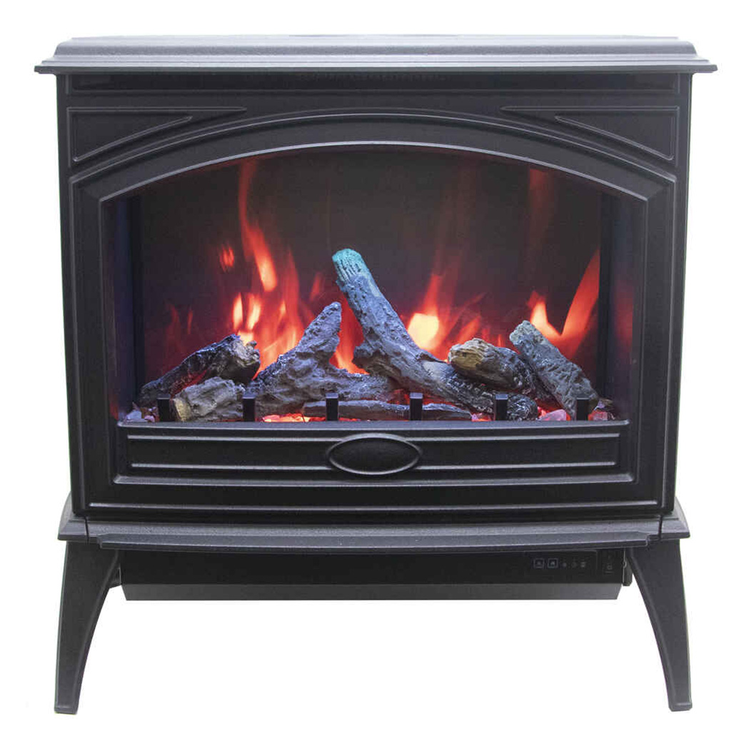 Amantii E-50 Cast Iron Freestanding Electric Fireplace | Two Flame sets and canopy lighting in 13 color themes, create the illusion of a real fire