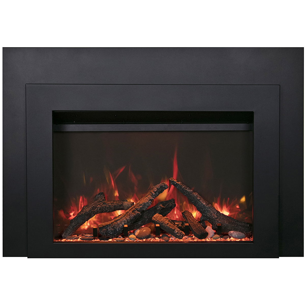 Amantii 30" Electric Fireplace Insert with Black Steel Surround | Heat is vented upwards