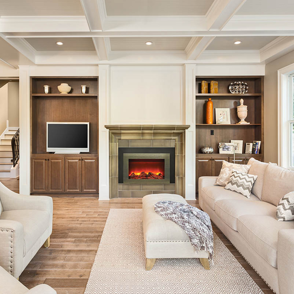 Amantii 30" Electric Fireplace Insert with Black Steel Surround | Front and rear control for flame and heater included