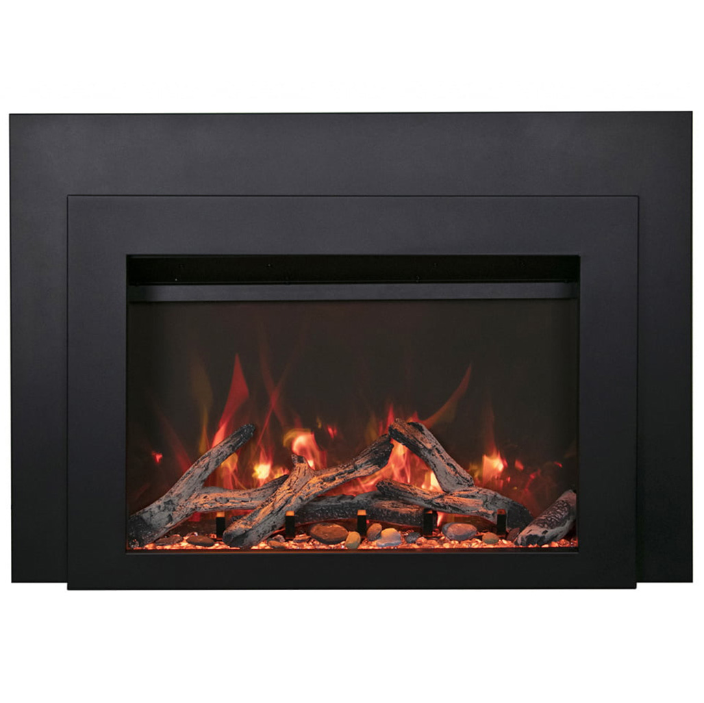 Amantii 34" Electric Fireplace Insert with Black Steel Surround | Heat is vented upwards