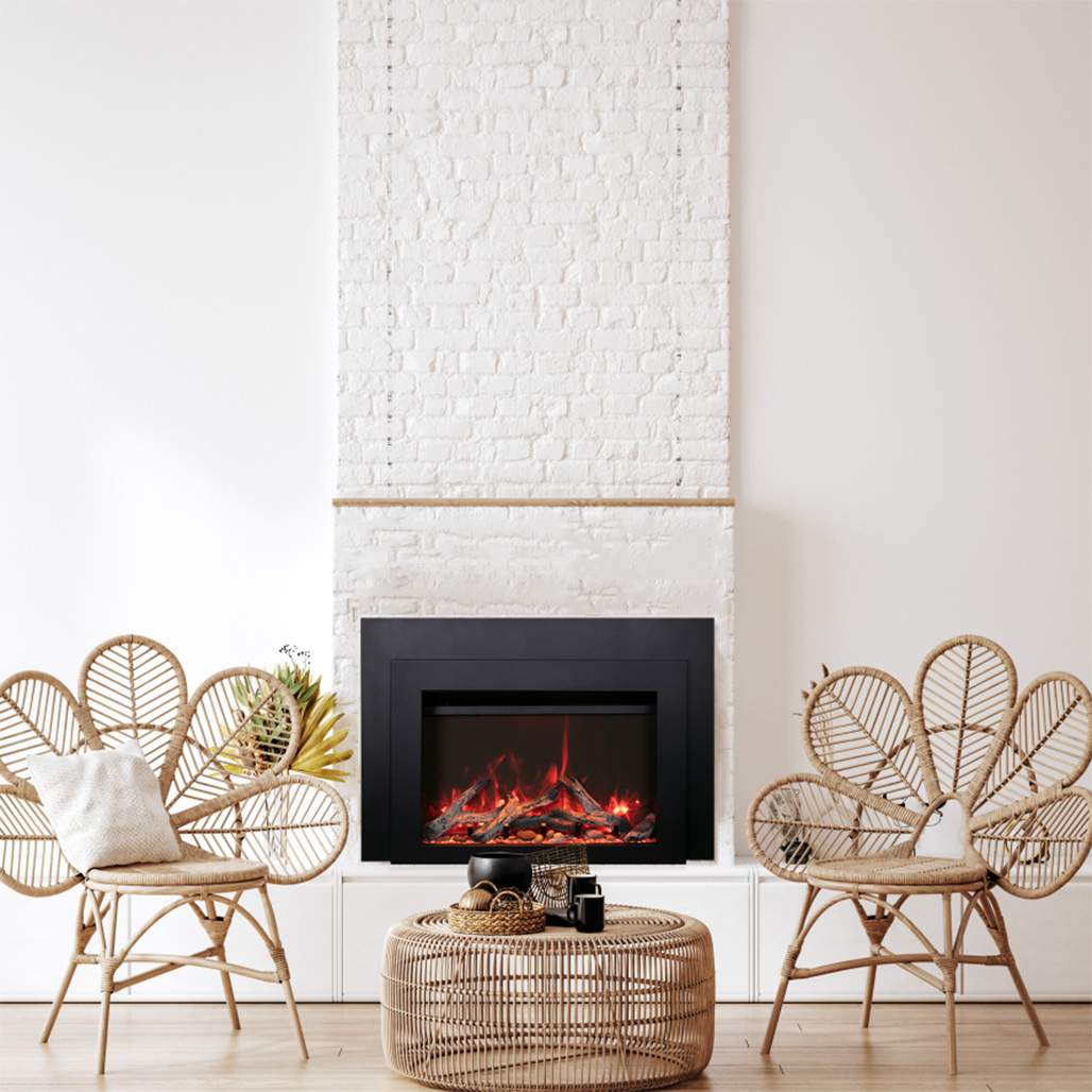 Amantii 34" Electric Fireplace Insert with Black Steel Surround | WiFi App – For complete control from any room.