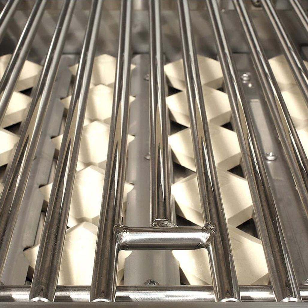 Alfresco Grills 30" Standard Built-In Gas Grill | Eliminates hot and cold spots, making the effective grilling area 100% of the grilling surface. High-density composite material in a flat top pyramid-shape, with a heat-holding cavity underneath, delivers intense heat to the cooking surface. Radiant tray locks briquettes in place.