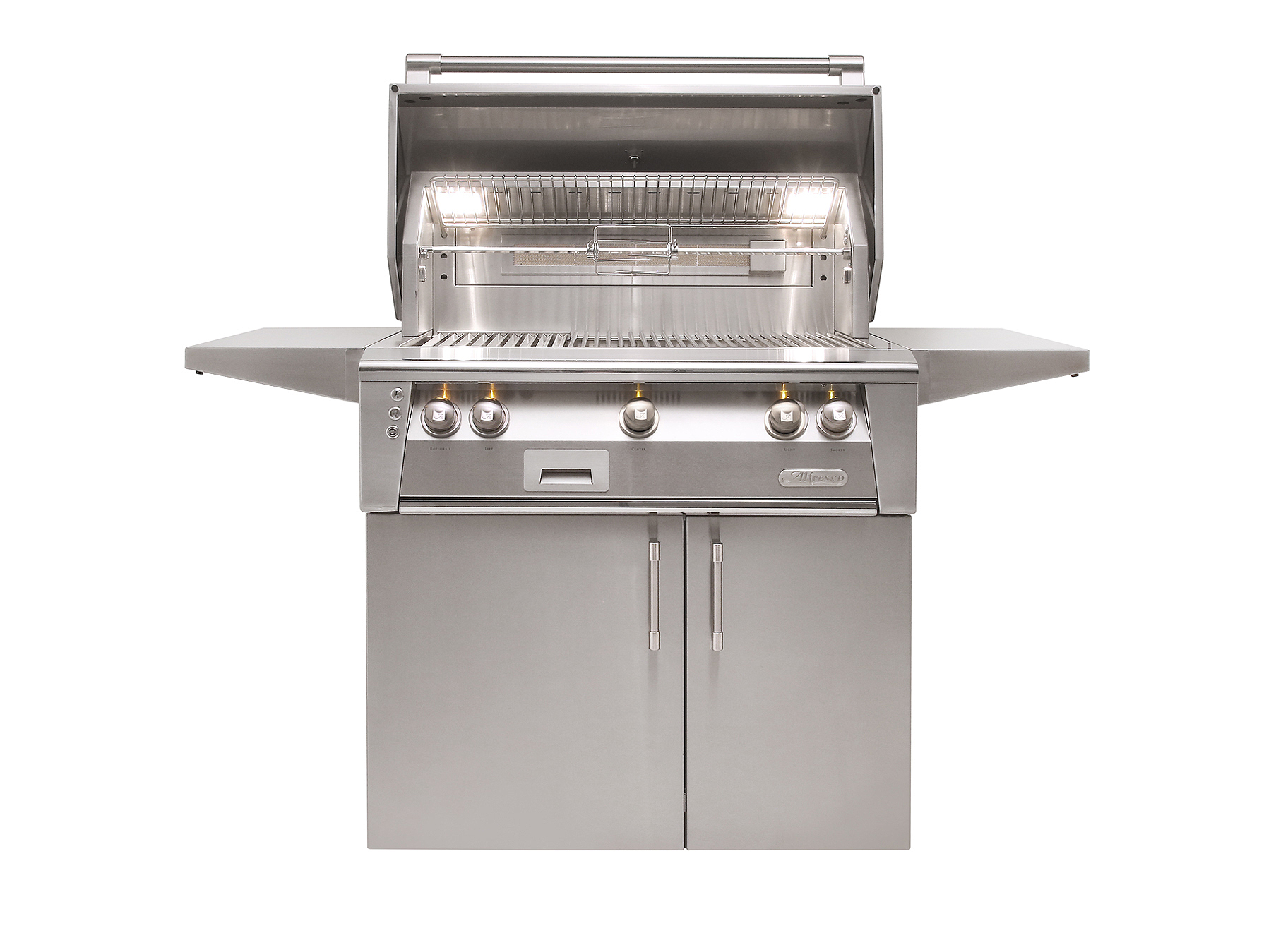 Alfresco Grills 36" Sear Zone Gas Grill on Cart | Integrated Mega-Drive rotisserie system with infrared burner