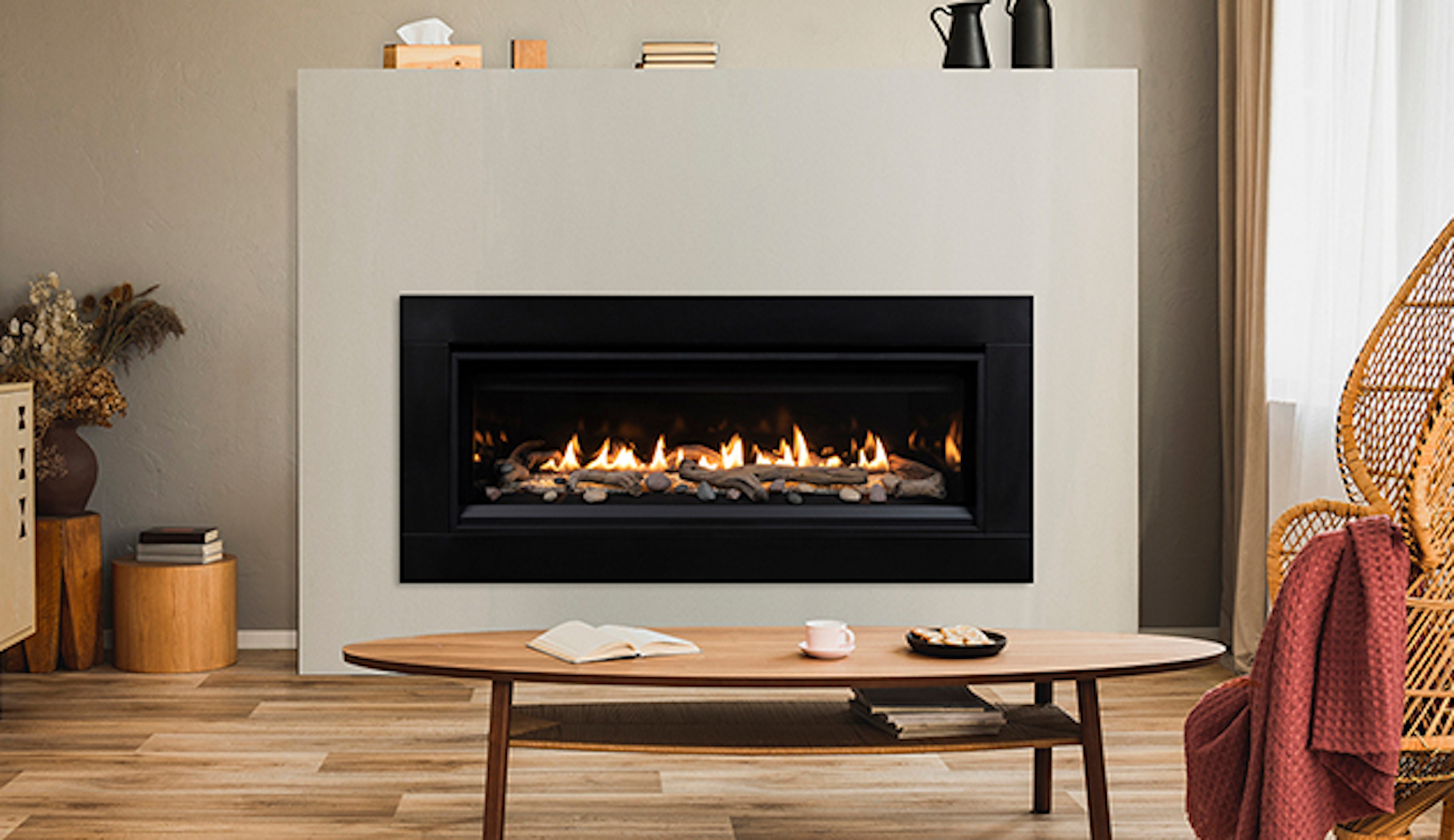 Superior 45" Contemporary Linear Direct Vent Gas Fireplace | Black surround view