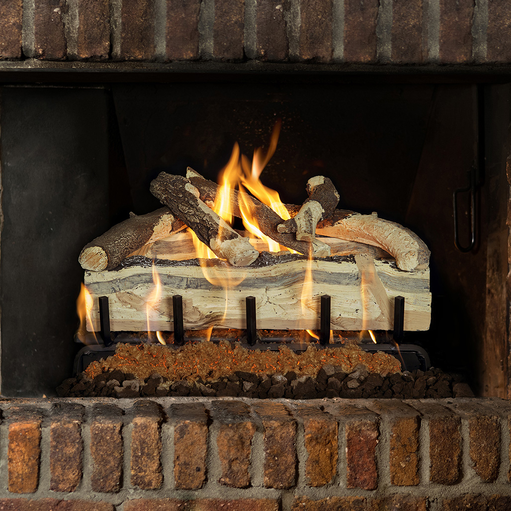 Grand Canyon Blue Pine Split Indoor Vented Gas Logs & Burner | High Temperature Concrete