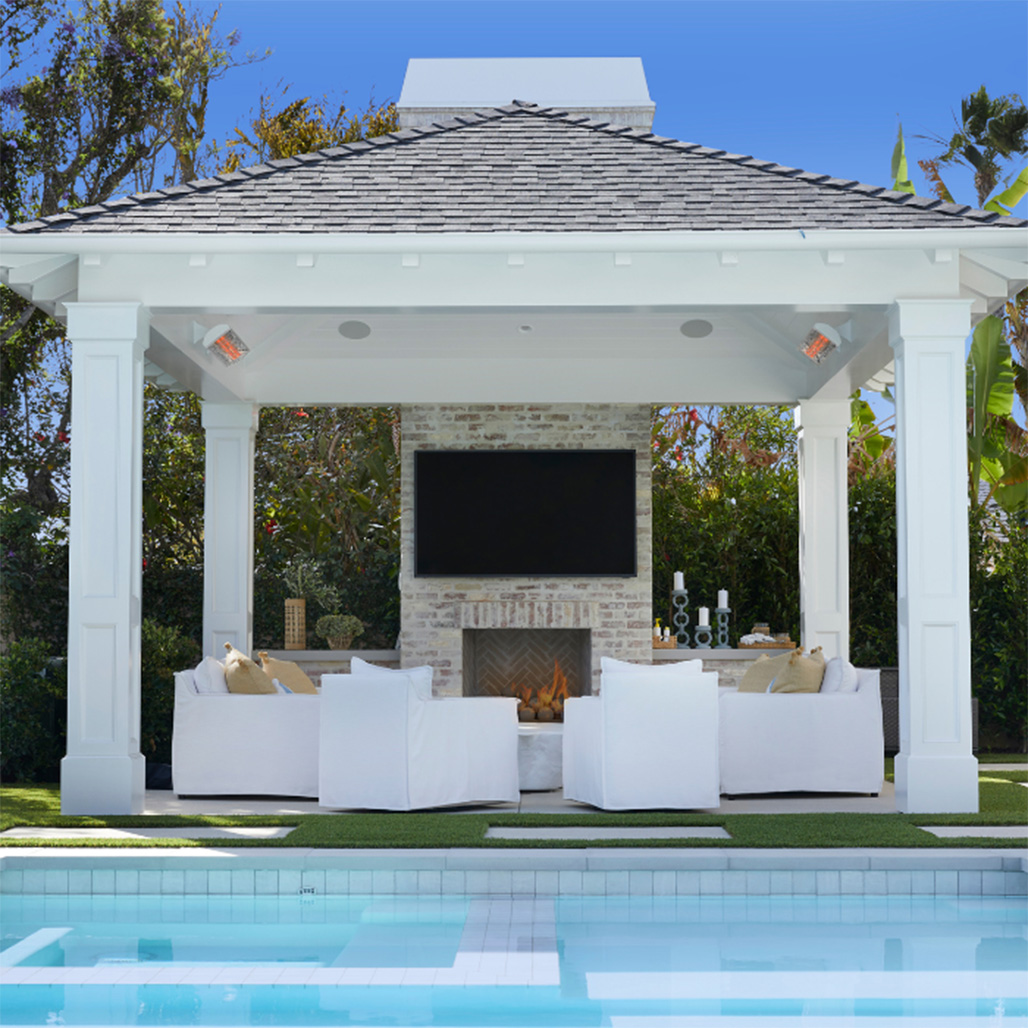 Infratech Motif CD Series 5200 Watt 48" Outdoor Electric Heater - Dual Element | Heated quartz elements emit a safe, clean wavelength of light that is only absorbed by solid objects, transferring heat directly to a person, table or floor rather than heating the air