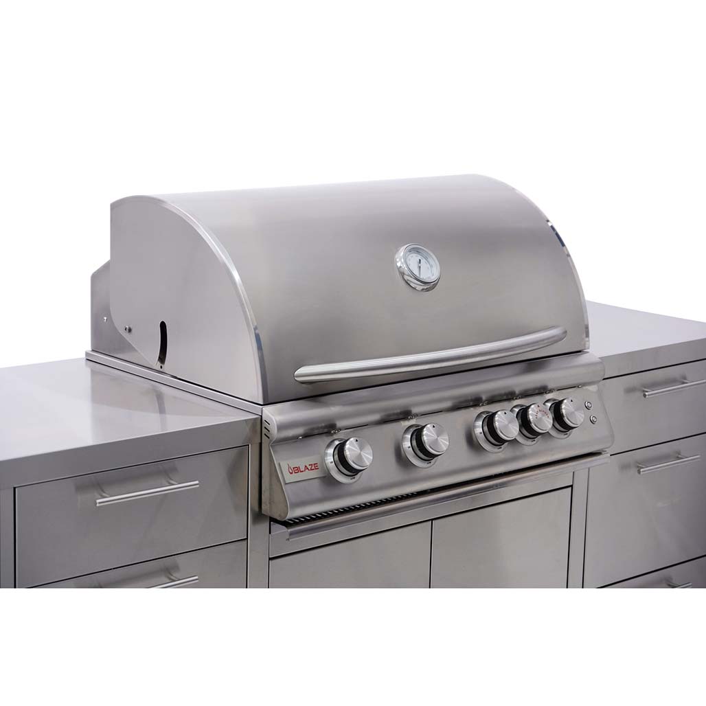 Blaze Stainless Steel Island with 32" 4 Burner Gas Grill | Hassle-free outdoor cooking with the Easy-to-Assemble BBQ Island including the Blaze Premium LTE Natural Gas Grill