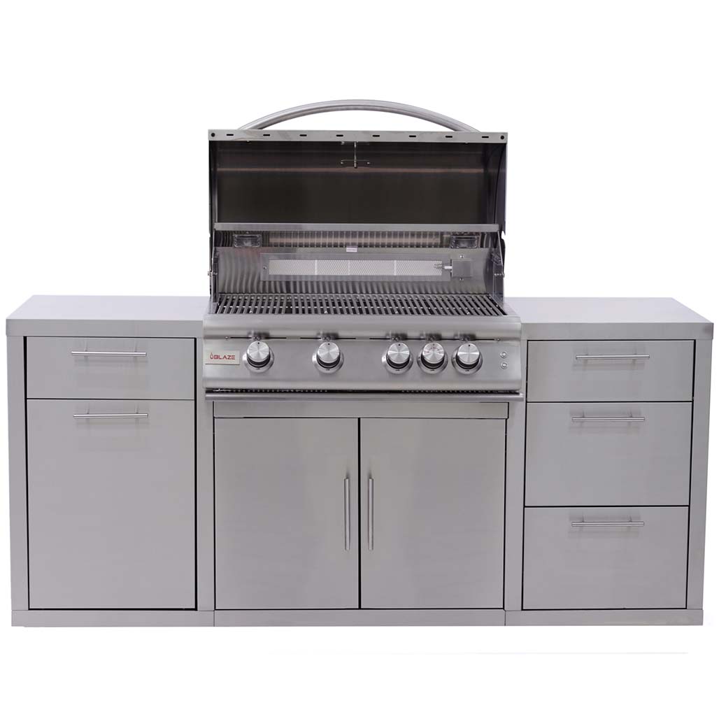 Blaze Stainless Steel Island with 32" 4 Burner Gas Grill | Easy cleanup with the convenient pull-out trash bin