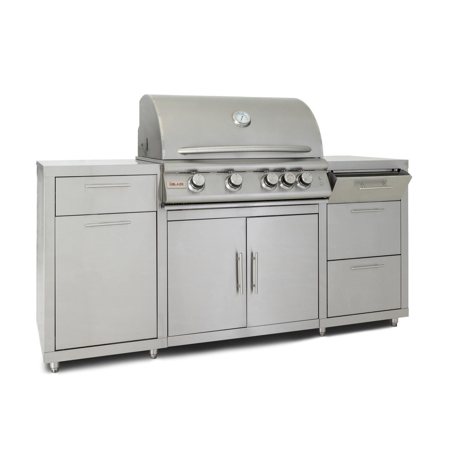 Blaze Stainless Steel Island with 32" 4 Burner Gas Grill | Ample storage space for your grilling tools and more, plus a pull-out trash bin