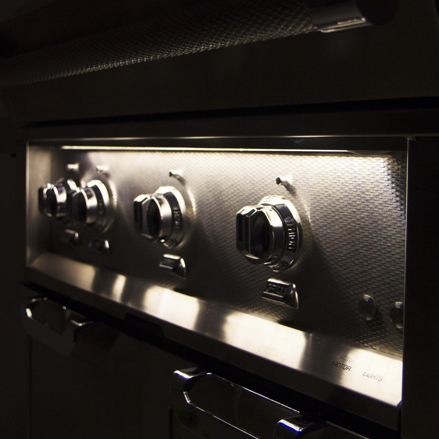 Hestan 36" Gas Grill with Deluxe Cart | LED front control panel lighting makes controls easy to operate even at night.