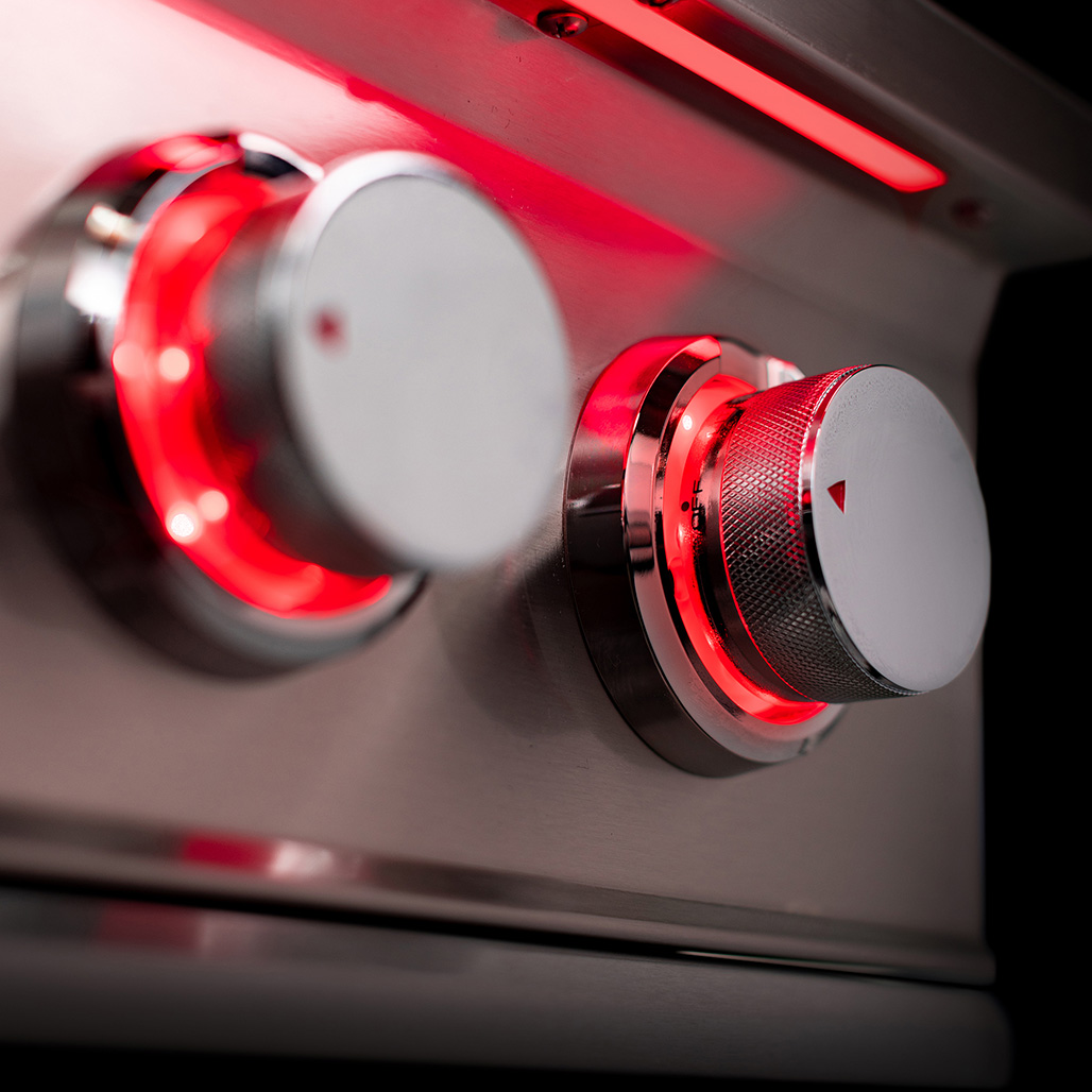 TrueFlame Double Side Burner | Full Length Exterior LED Bar Above Knobs Illuminates Front Panel
