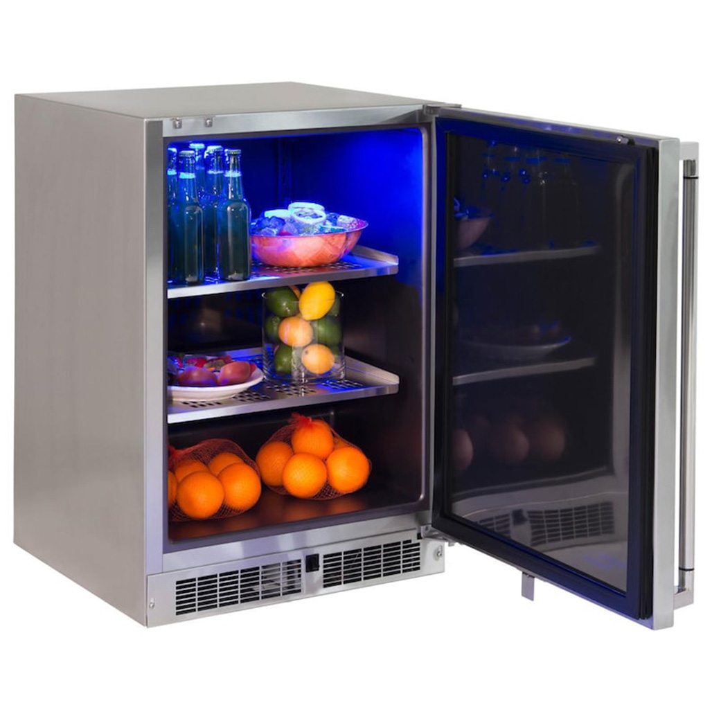 Lynx Grills 24" Outdoor Refrigerator | Striking effect—blue interior lighting