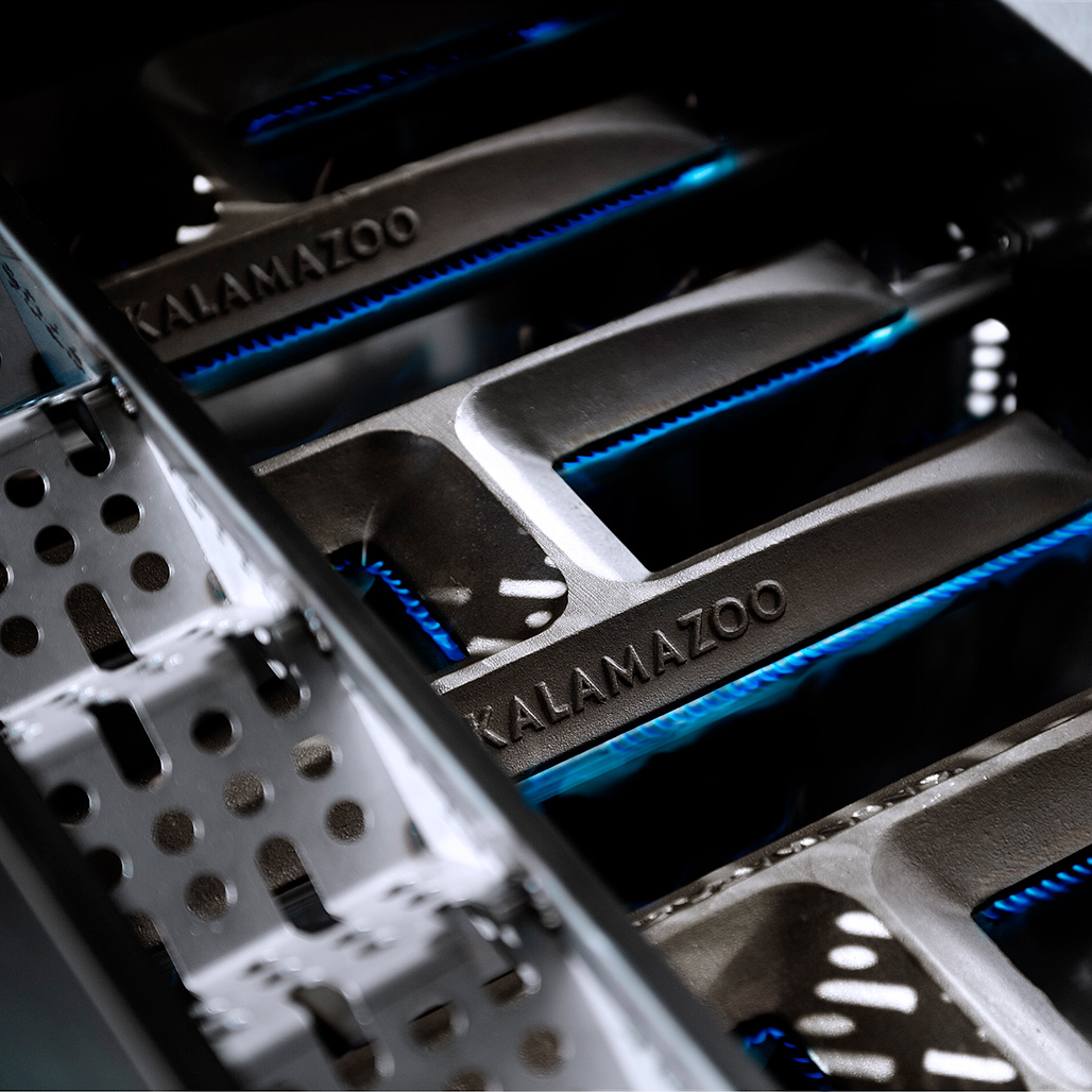 Kalamazoo K1000 Freestanding Hybrid Fire Grill | Four cast stainless steel Dragon Burners