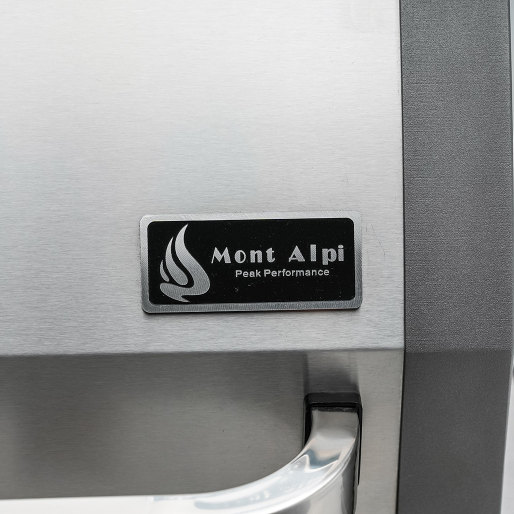 Mont Alpi 6-Burner Deluxe Island with a 90-Degree Corner, Beverage Center and Fridge Cabinet | Stainless Steel Gas Grill