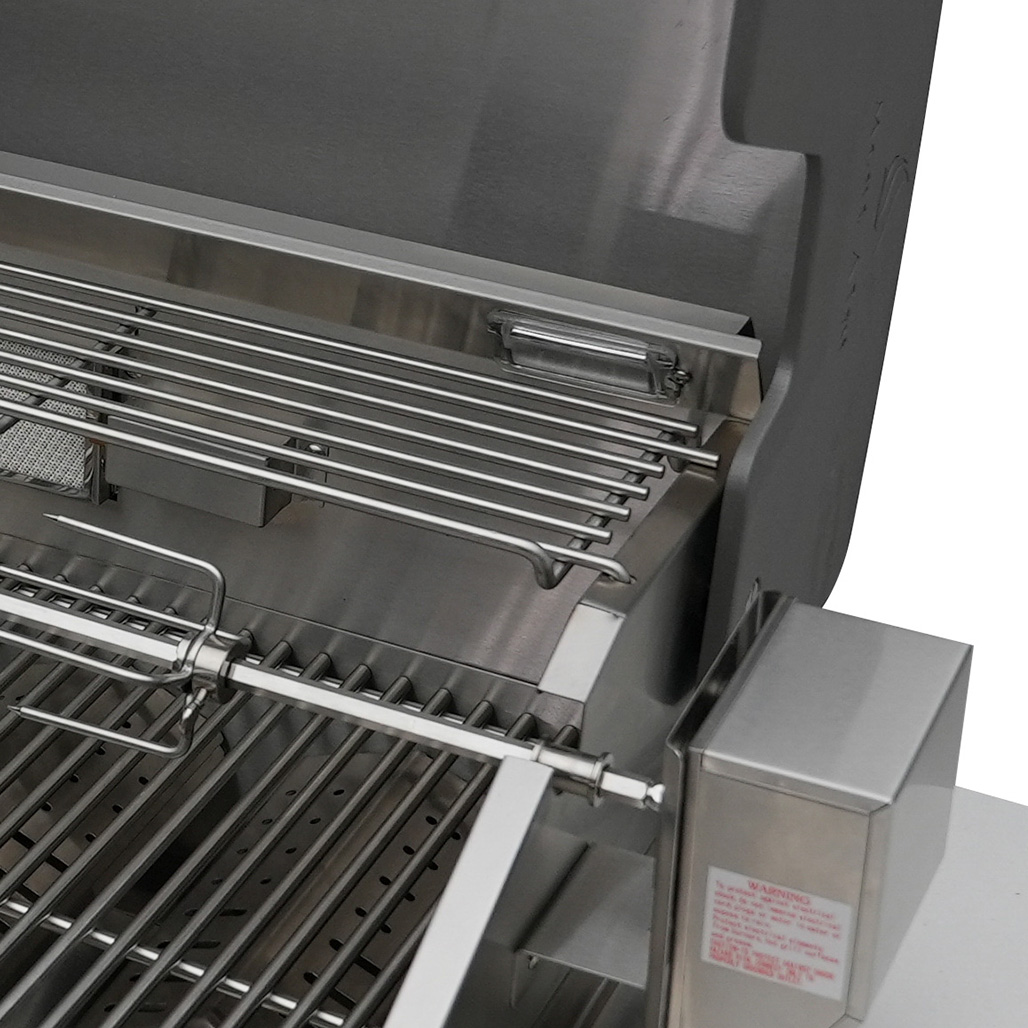 Mont Alpi 6-Burner Deluxe Island with a 90-Degree Corner, Beverage Center and Fridge Cabinet | Rotisserie kit with electric motor