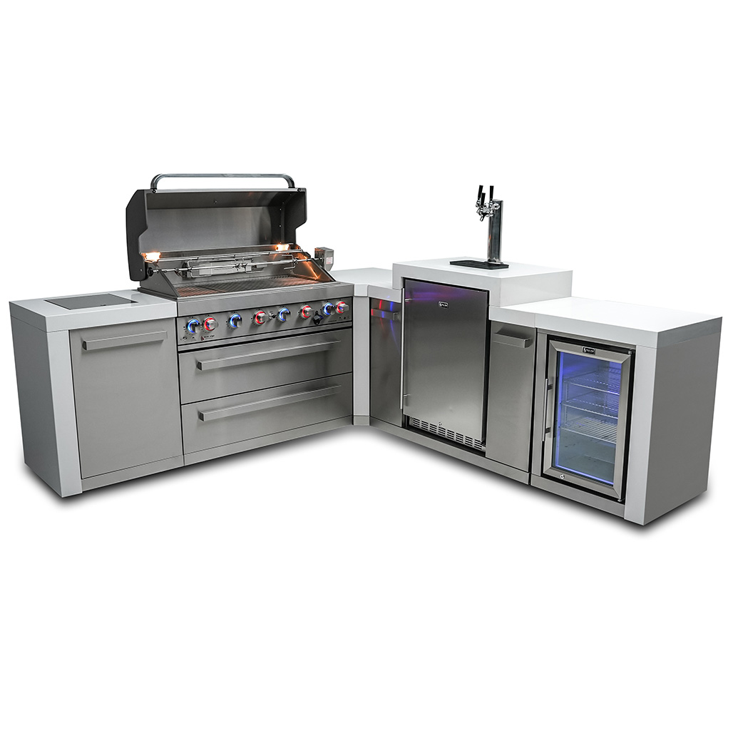 Mont Alpi 6-Burner Deluxe Island with 90-Degree Corner, Kegerator and Fridge Cabinet | Kegerator - 48"x23"x35"