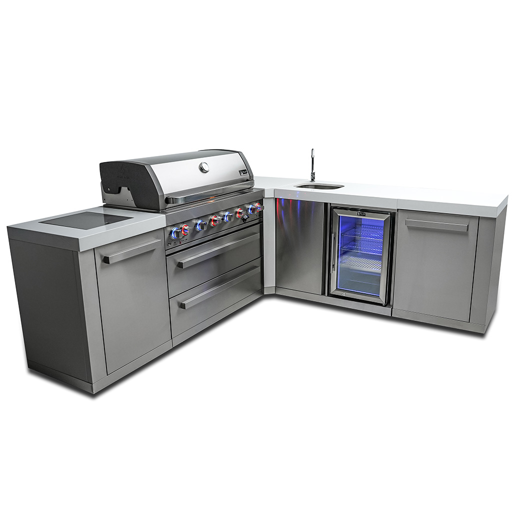 Mont Alpi 6-Burner Island with a 90-Degree Corner and Beverage Center | 90-degree corner cart - 23"x25"x35"