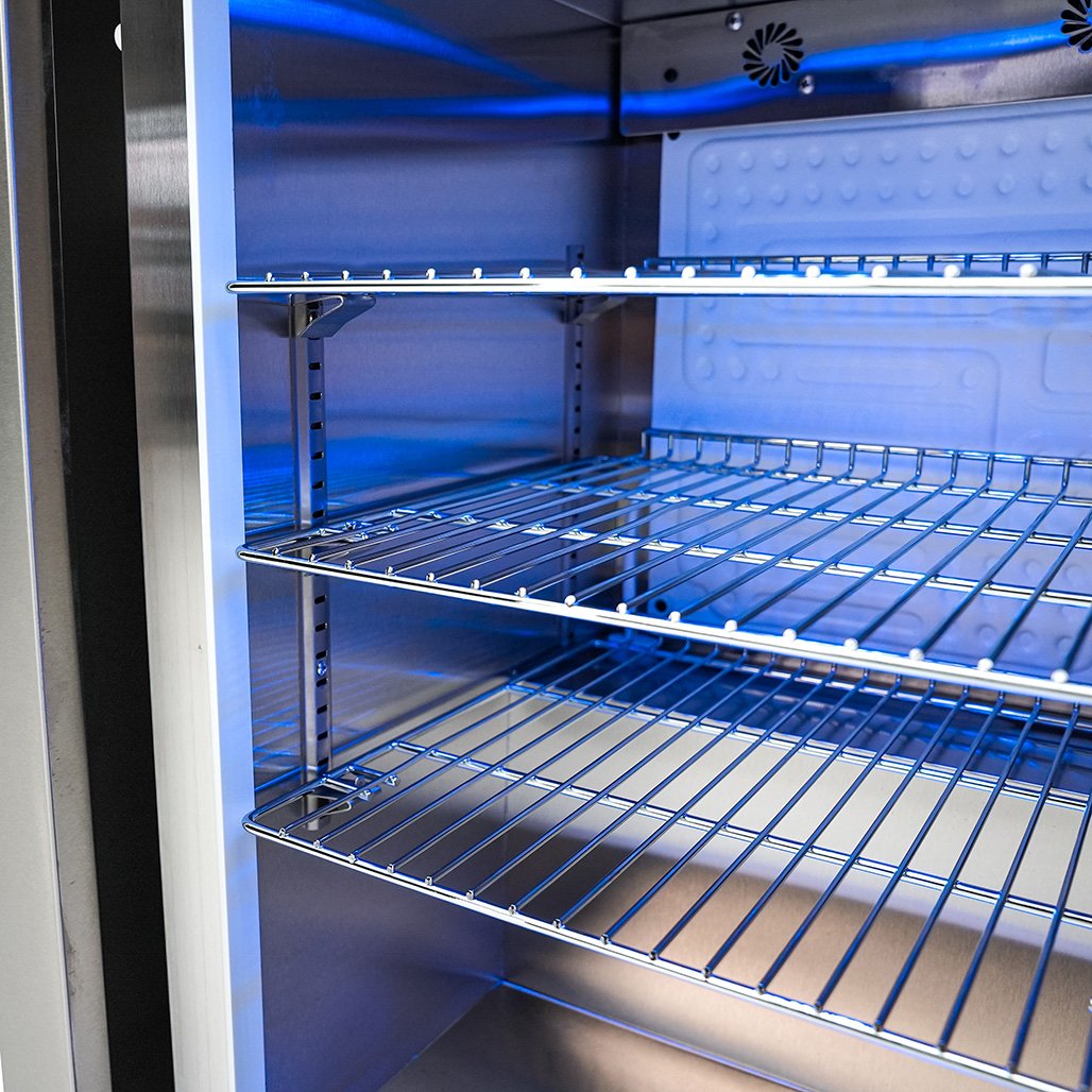 Mont Alpi 805 Black Stainless Steel Island with a 90-Degree Corner and a Fridge Cabinet | Refrigerator Shelving