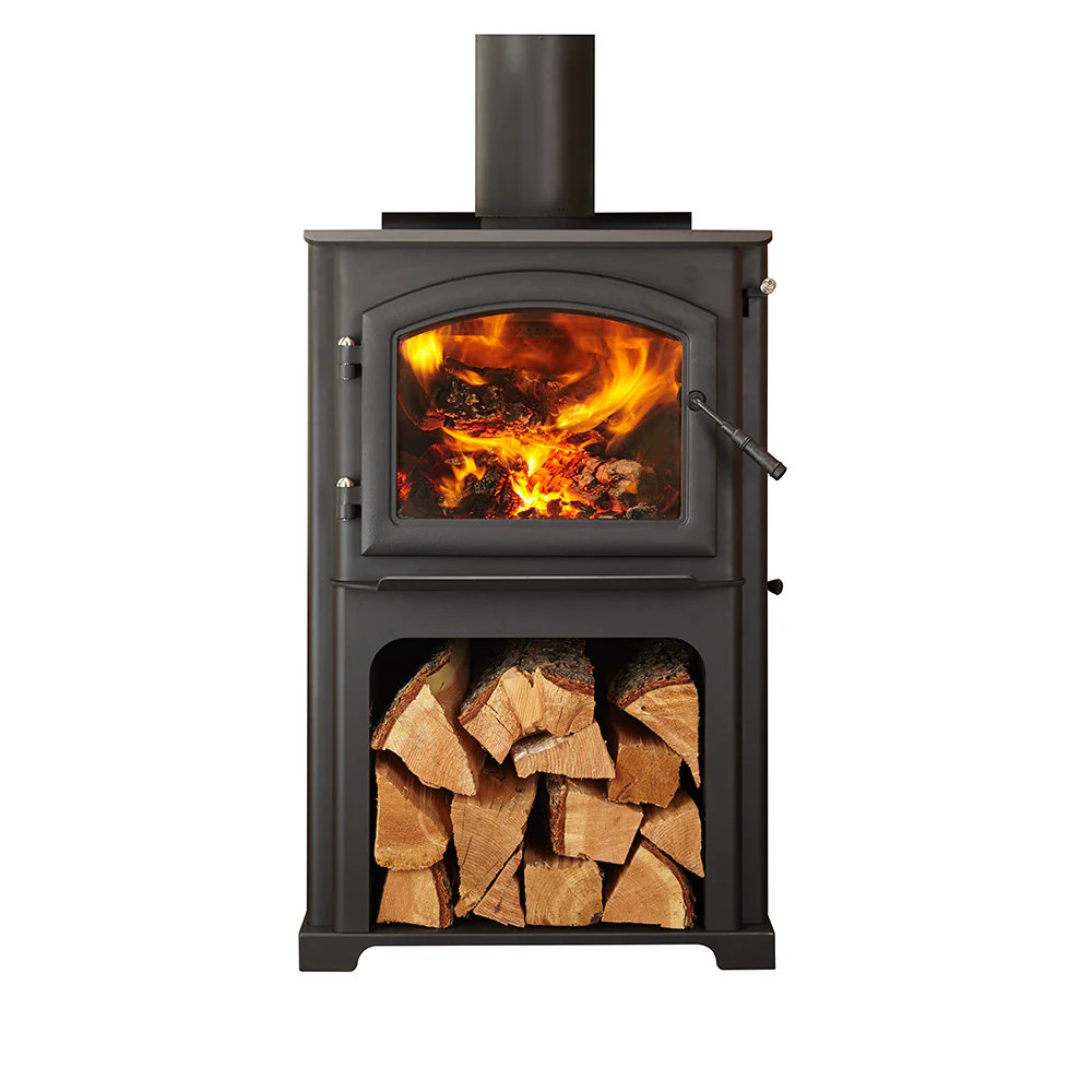 Quadra-Fire Discovery III Wood Stove |  A space-saving wood storage bin designed right into the stove makes grabbing that next piece of wood easy