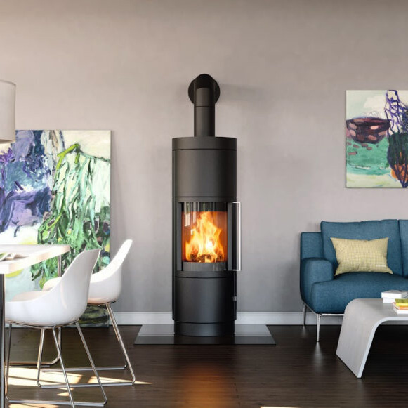 HearthStone Bari Plus Wood Stove | This modern stoves makes a beautiful impression in rooms with minimal furnishings, well-chosen furniture, and clean, streamlined designs