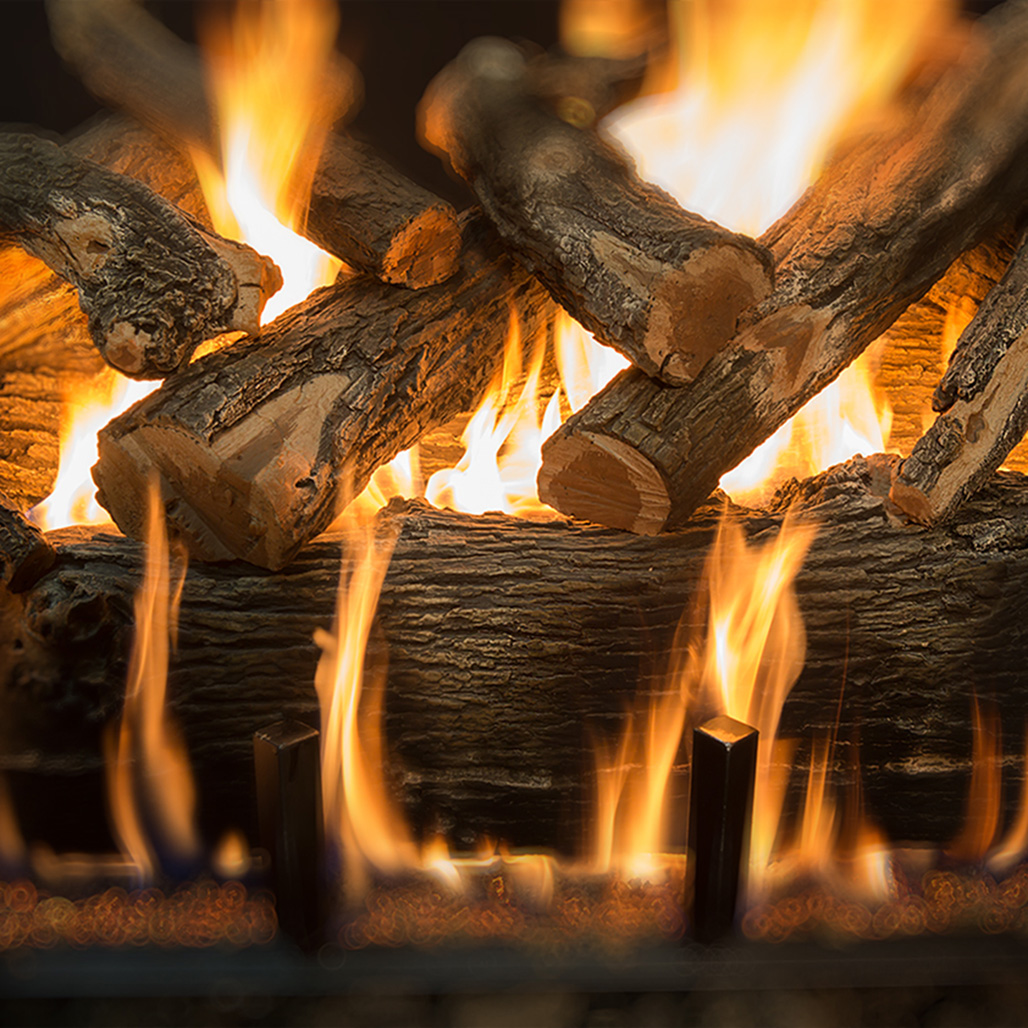 Grand Canyon Jumbo Slim Arizona Weathered Oak Indoor Vented Gas Logs & Burner | Jumbo & Jumbo Slimline Burner Front View and See Through