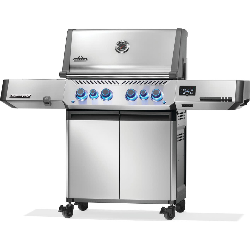 Napoleon Prestige 500 Connected RSIB Freestanding Gas Grill | Larger rotisserie with included heavy duty rotisserie kit and increased infrared sear station size