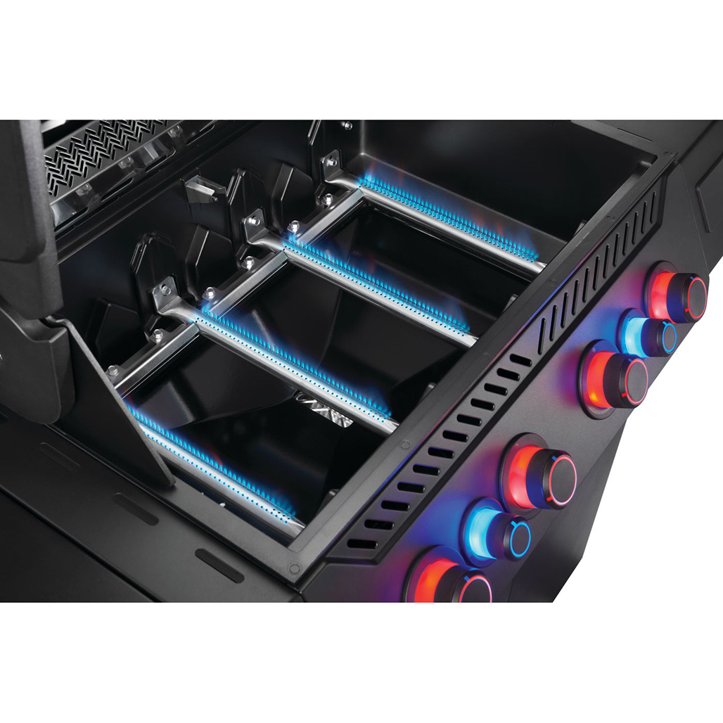 Napoleon Phantom Prestige 500 Connected RSIB Freestanding Gas Grill | The LED Control Knobs make night-time entertaining a breeze, glowing red with SafetyGlow™ when the gas is on as a safety feature
