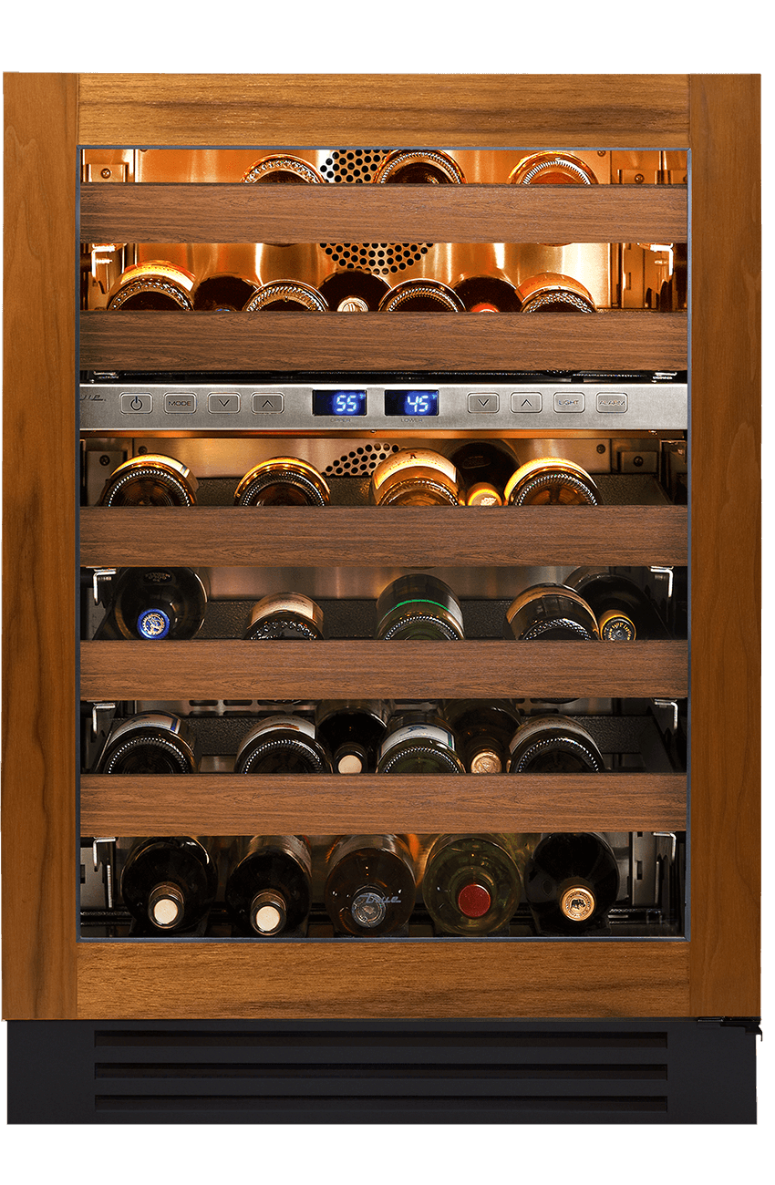 True 24" Dual Zone Wine Cabinet with Overlay Glass | True Precision Control® with steel touch technology and readout provides digital accuracy.