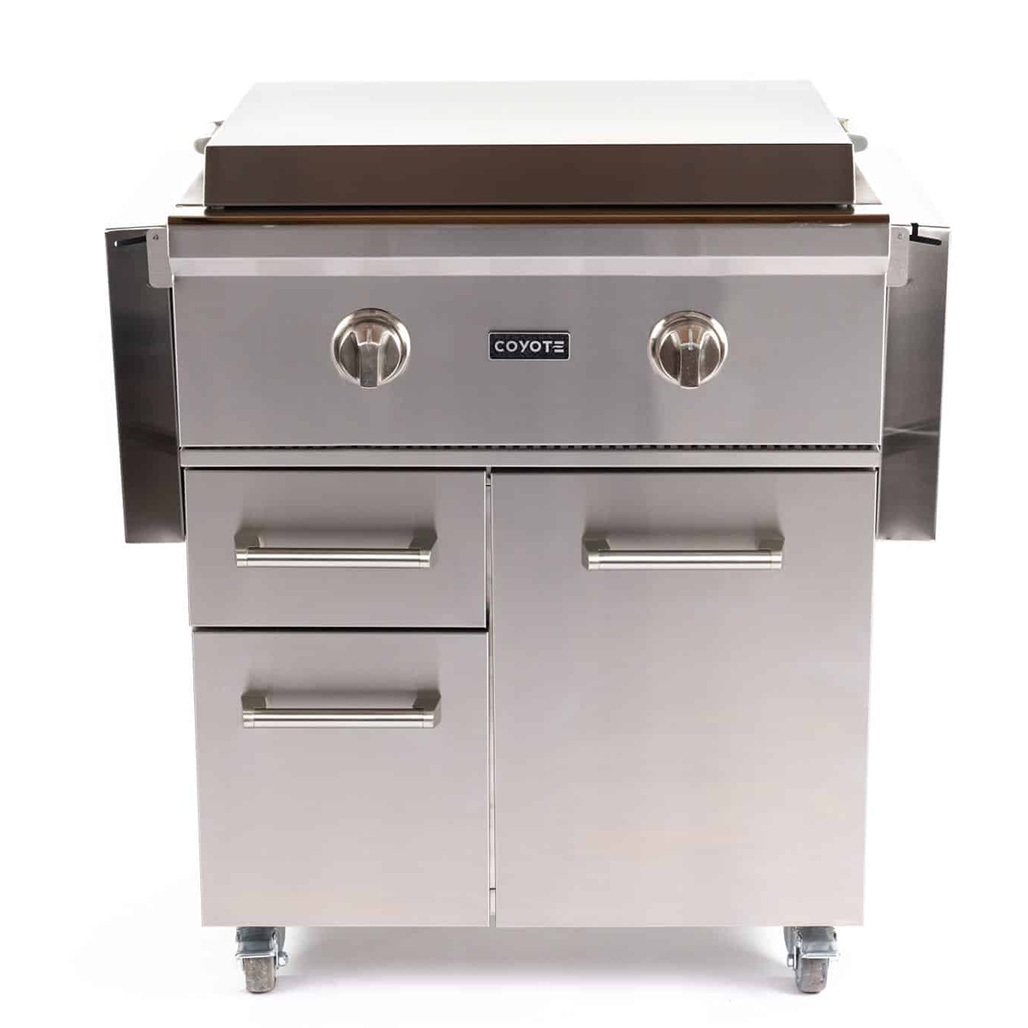 Coyote Outdoor Built-In 30" Flat Top Gas Grill on Cart | Up to 17K BTU per burner (2 burners total)