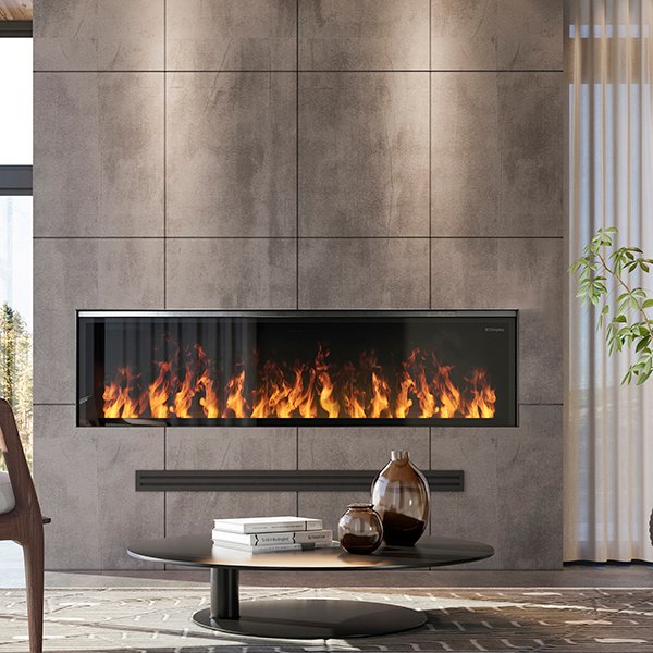 Dimplex 66" Opti-Myst Linear Electric Fireplace | Protects and stabilizes the fire, ensuring uninterrupted flames with no drafts.