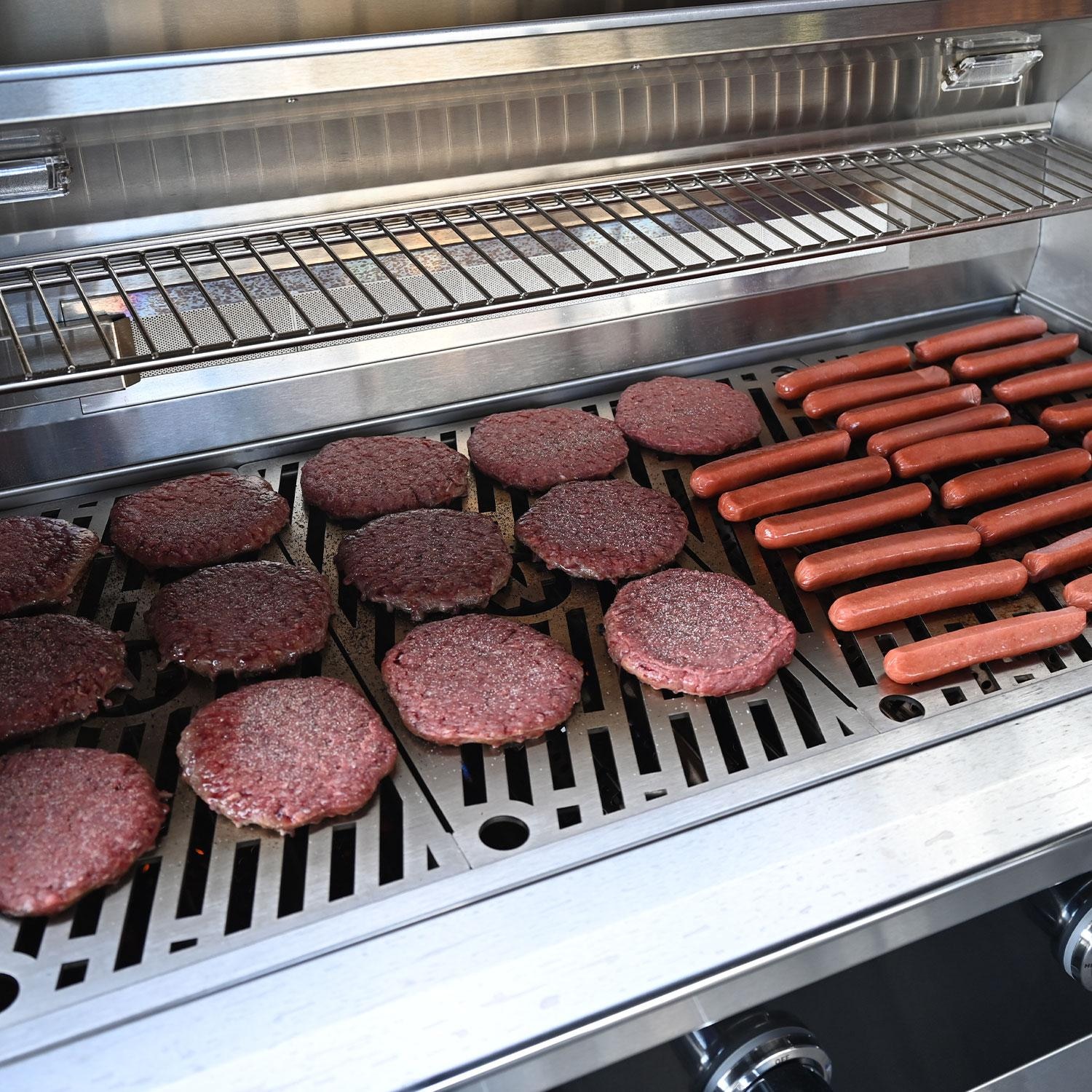 Wildfire Ranch Pro 42" Freestanding Black Stainless Steel Gas Grill | 304 SS heat dividers maintain designated burner zones for two meals cooking on opposite sides