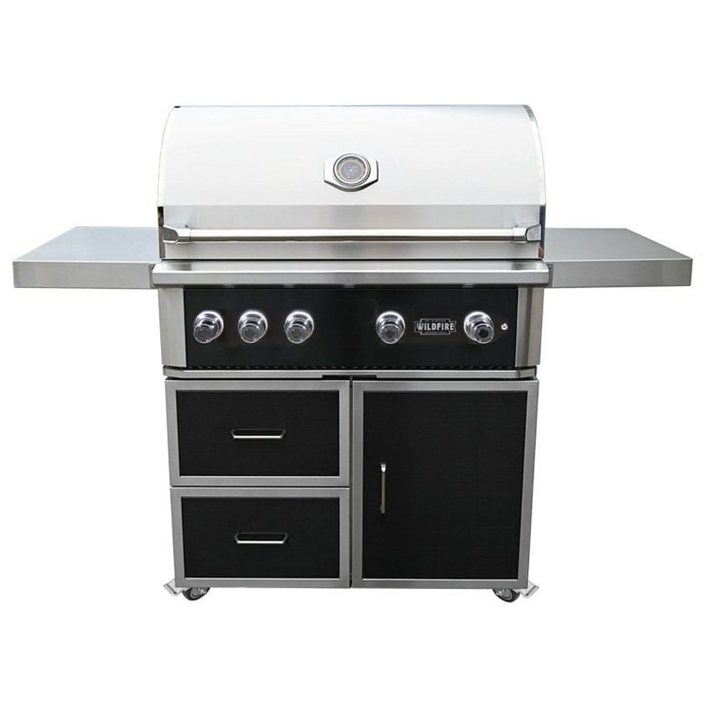Wildfire Ranch Pro 42" Freestanding Black Stainless Steel Gas Grill | Removable Side Shelves