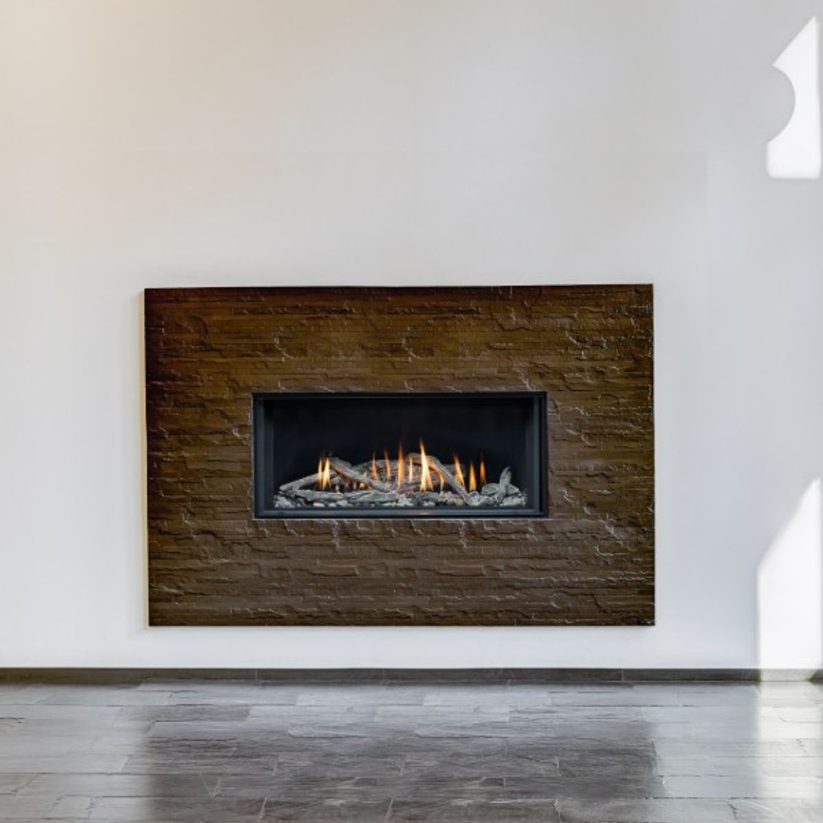Montigo Distinction 48" Linear Direct Vent Gas Fireplace | Multicolor LED Uplighting