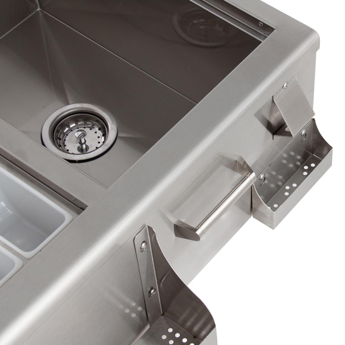 Blaze 30" Beverage Center with Sink & Ice Bin Cooler | Front bottle storage with drain holes for easy access and cleaning