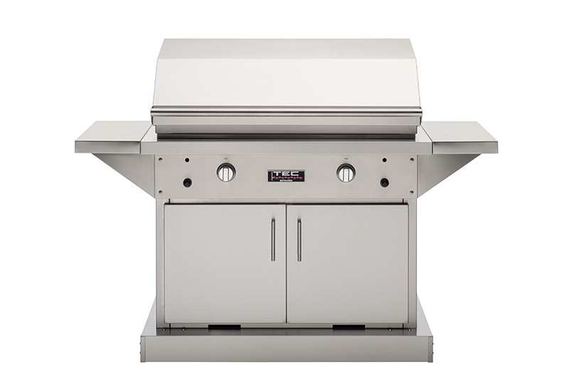 TEC Patio 44" Infrared Gas Grill with Side Shelves | Stainless pedestal with side shelves