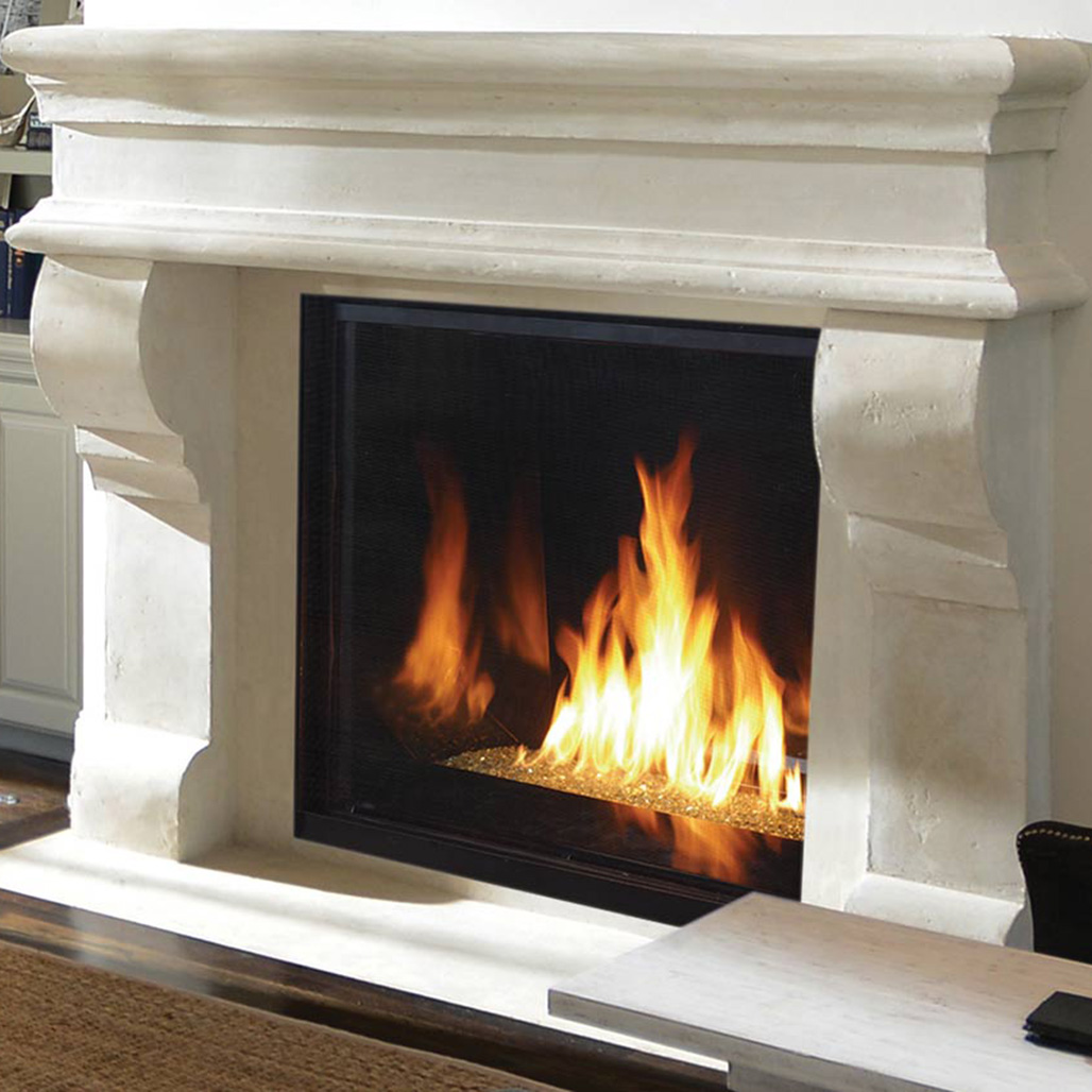 Astria Montebello DLXCD 45" Direct-Vent Gas Fireplace | Beautiful flame that rises through reflective crushed glass media