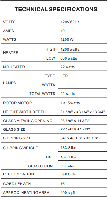 Amantii Traditional Series Electric Fireplace- TRD-44" specifications