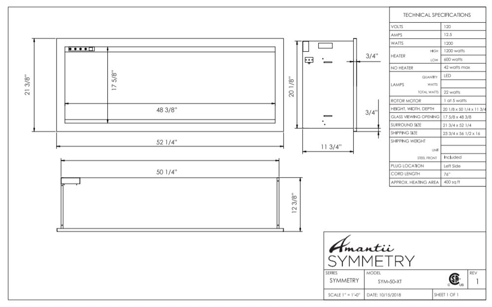 Amantii Symmetry-XT Electric Built-in Fireplace 50