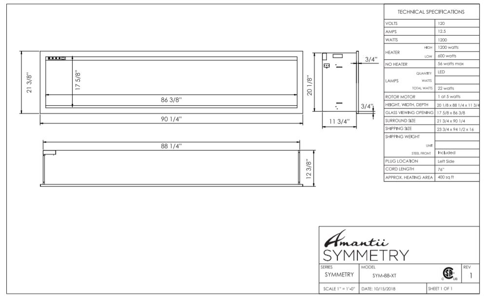 Amantii Symmetry-XT Electric Built-in Fireplace 88