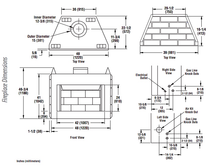 Superior 36 Paneled Outdoor Wood-Burning Fireplace - White Herringbone  Refractory Panels